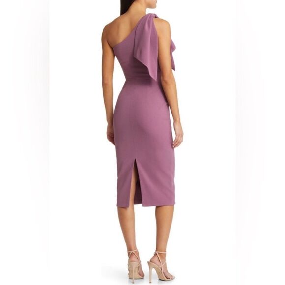 NWT DRESS THE POPULATION Tiffany One-Shoulder Midi Dress-L2 - Picture 2 of 4